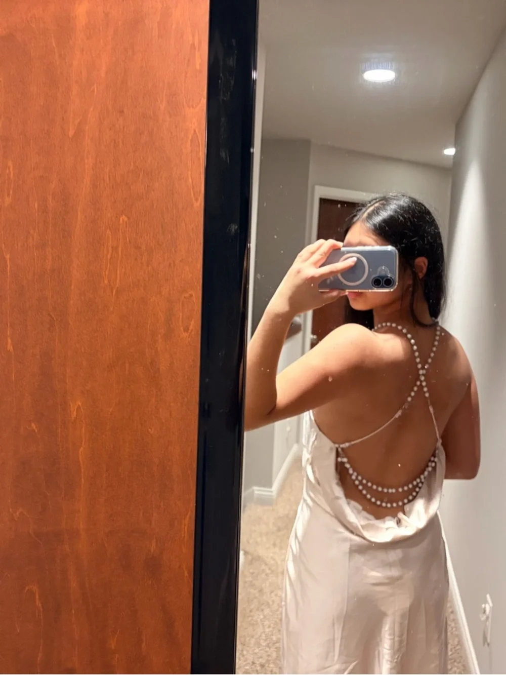 Danijela Pearl Back Slip Dress | Champagne - Picture 4 of 4